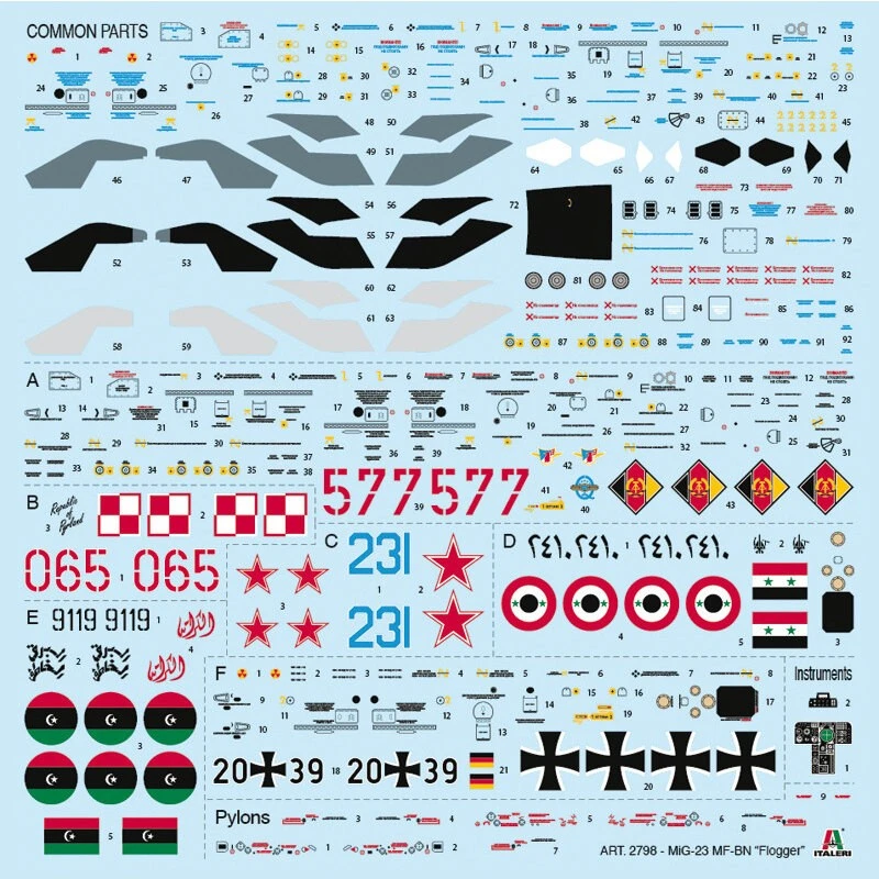 Italeri Mikoyan MiG-23MF / BN FLOGGERSUPER DECALS VOOR 6 VERSIES - KLEURINSTRUCTIES BLAD Ontworpen En Ontwikkeld In Het Laatste Deel Van - Afbeelding 2