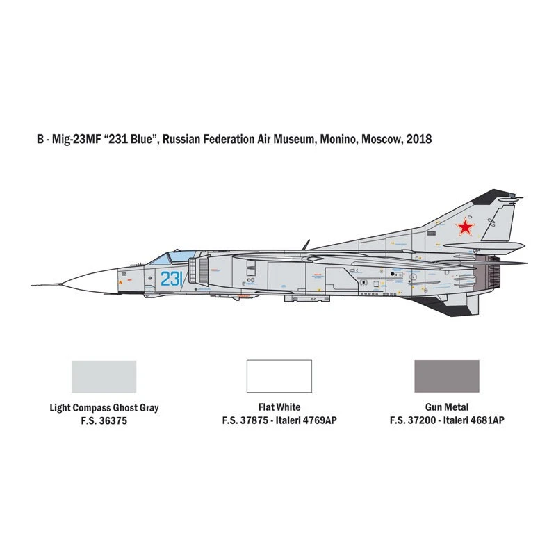Italeri Mikoyan MiG-23MF / BN FLOGGERSUPER DECALS VOOR 6 VERSIES - KLEURINSTRUCTIES BLAD Ontworpen En Ontwikkeld In Het Laatste Deel Van - Afbeelding 4
