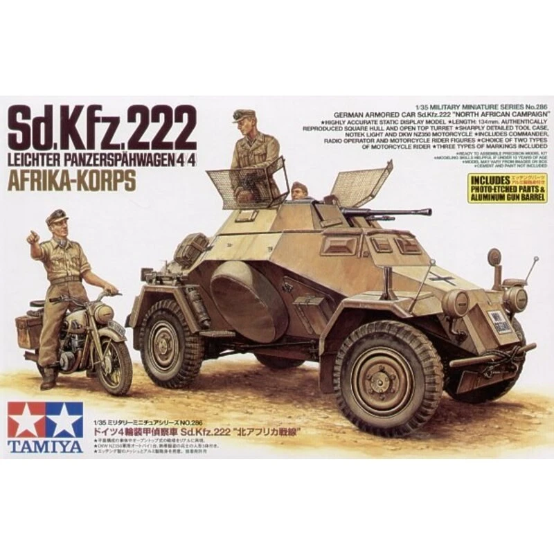 Tamiya Sd.Kfz.222 Afrika Korps With Crew And DKW Motorcycle With Rider